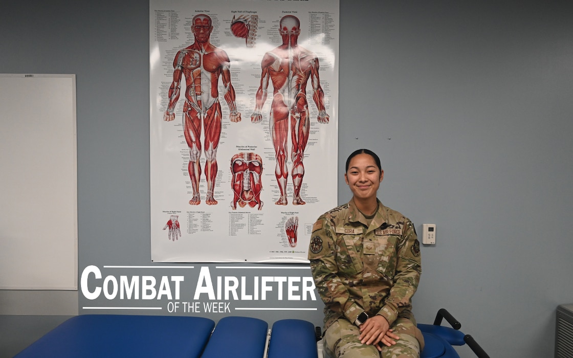 Senior Airman Candie Cura, 19th Operational Medical Readiness Squadron physical therapy technician, is selected as Combat Airlifter of the Week Sept. 16, 2024.