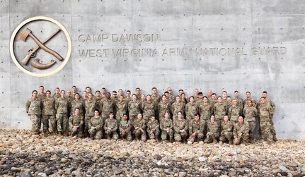 Guardsmen assigned to the 171st Air Refueling Wing Force Support Squadron, Pennsylvania Air National Guard, stand for a group photo during expeditionary force support training Aug. 8, 2024, at Camp Dawson, West Virginia. The training is part of the squadron’s commitment to maintaining readiness.