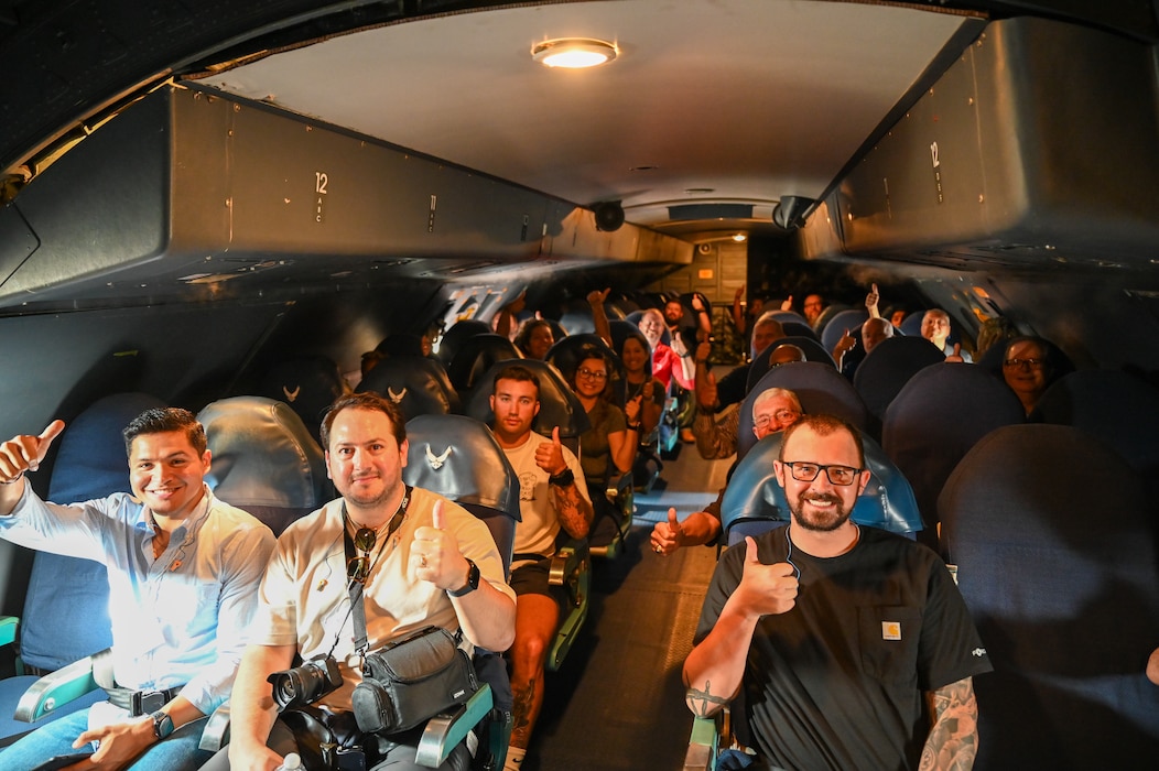 Civilian employers of Alamo Wing Reserve Citizen airmen prepare to take a flight in a C-5M Super Galaxy during the “Bosslift” event Sept. 14, 2024, at Joint Base San Antonio-Lackland, Texas.