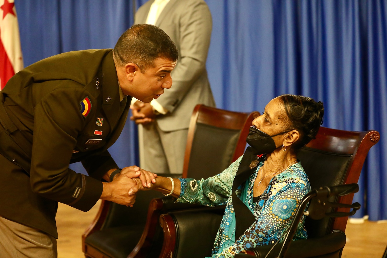 Ms. Nancy Foreman, administrative assistant, D.C. Government Operations-DCNG, retires after 56 years of service at the D.C. Armory, Sept. 13, 2024. The ceremony, officiated by Mr. Marcus Hunt, director, D.C. Govt. Ops-DCNG, included the presentation of the D.C. National Guard Meritorious Service Medal (MSM) by Maj. Gen. John C. Andonie, commanding general (Interim), D.C. National Guard, amongst other awards to include a retirement letter from Mayor Muriel Bowser for Foreman's support to military operational readiness, security and service to Washingtonians.