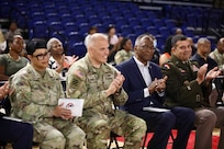 Ms. Nancy Foreman, administrative assistant, D.C. Government Operations-DCNG, retires after 56 years of service at the D.C. Armory, Sept. 13, 2024. The ceremony, officiated by Mr. Marcus Hunt, director, D.C. Govt. Ops-DCNG, included the presentation of the D.C. National Guard Meritorious Service Medal (MSM) by Maj. Gen. John C. Andonie, commanding general (Interim), D.C. National Guard, amongst other awards to include a retirement letter from Mayor Muriel Bowser for Foreman's support to military operational readiness, security and service to Washingtonians.