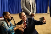 Ms. Nancy Foreman, administrative assistant, D.C. Government Operations-DCNG, retires after 56 years of service at the D.C. Armory, Sept. 13, 2024. The ceremony, officiated by Mr. Marcus Hunt, director, D.C. Govt. Ops-DCNG, included the presentation of the D.C. National Guard Meritorious Service Medal (MSM) by Maj. Gen. John C. Andonie, commanding general (Interim), D.C. National Guard, amongst other awards to include a retirement letter from Mayor Muriel Bowser for Foreman's support to military operational readiness, security and service to Washingtonians.