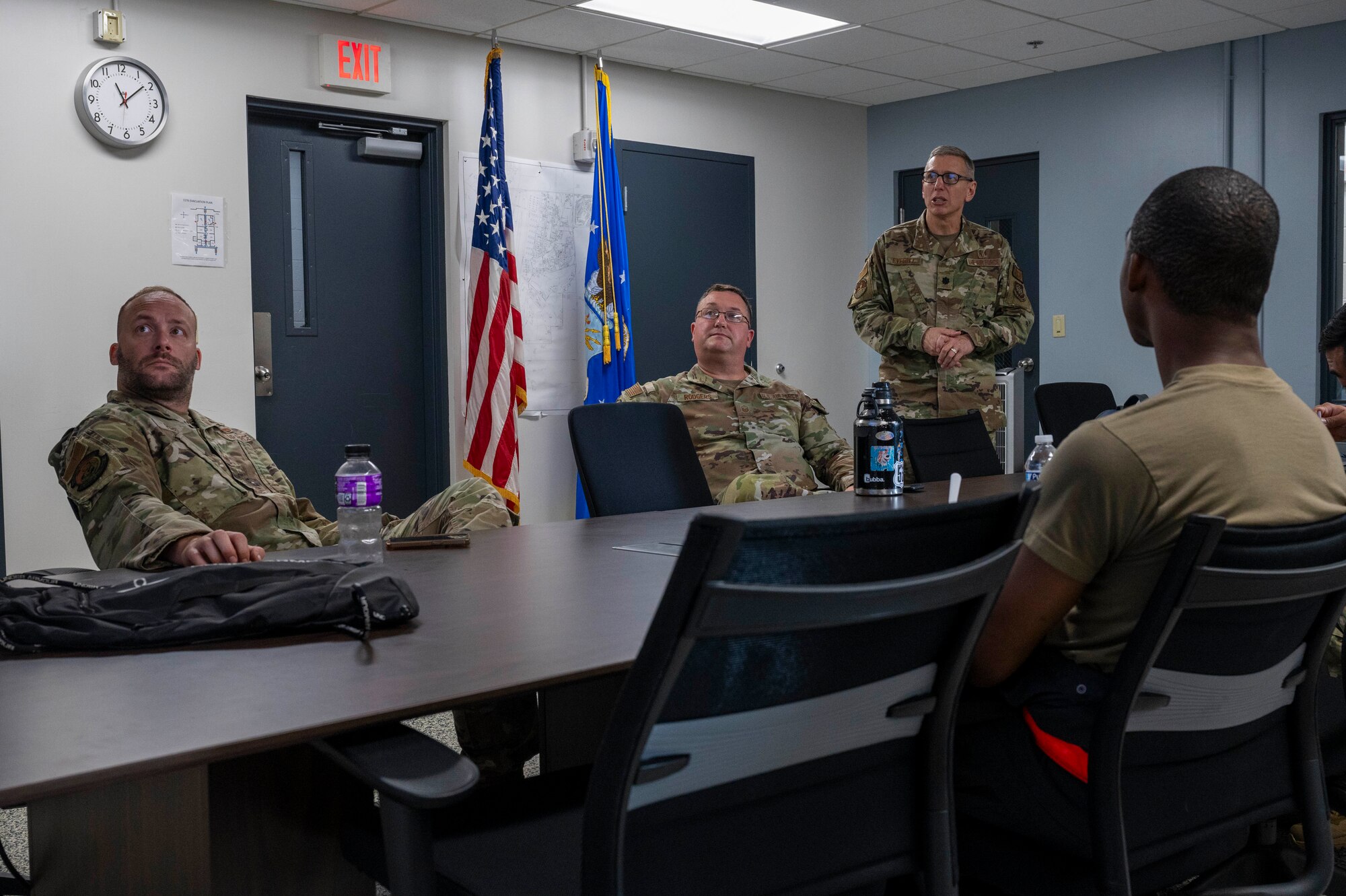 Lt. Col. Brian Everitt, 22nd Medical Group family advocacy officer, teaches a Sleep Health class at McConnell Air Force Base, Kansas, Sept. 18, 2024. Everitt’s Sleep Health class is designed to help Airmen improve their sleep and overall well-being. (U.S. Air Force photo by Airman 1st Class Paula Arce)