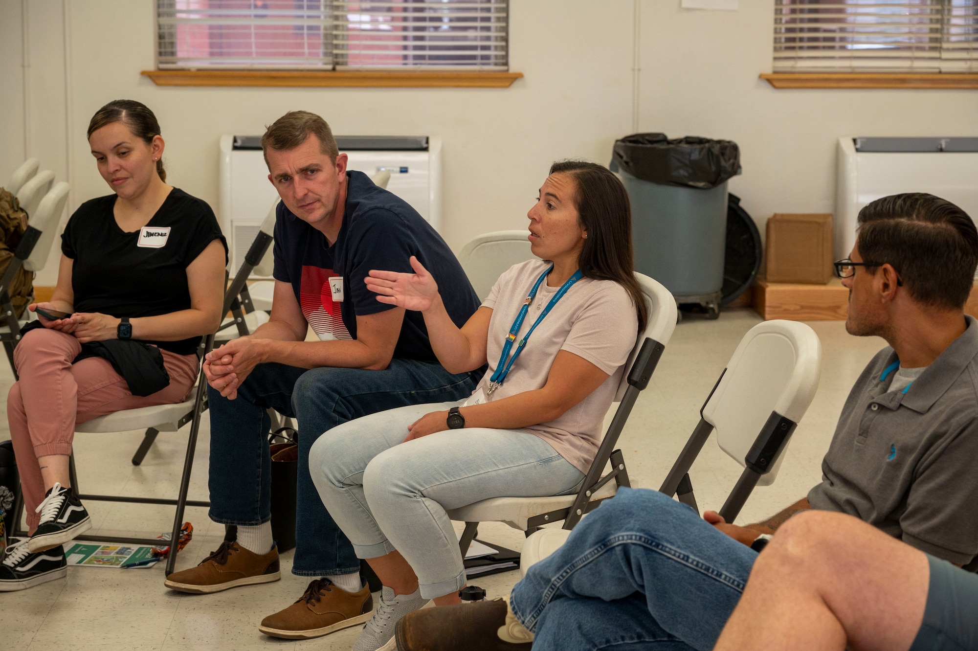 U.S. Air Force Master Sgt. Elisa Panek, United States Air Force Academy religious affairs superintendent, discusses the benefits of the A.S.I.S.T. program with Holloman personnel at Holloman Air Force Base, New Mexico, Aug. 27, 2024. The program is a two-day course that provides caregivers with the ability to provide life-saving support for those at risk of suicide. (U.S. Air Force photo by Senior Airman Isaiah Pedrazzini)