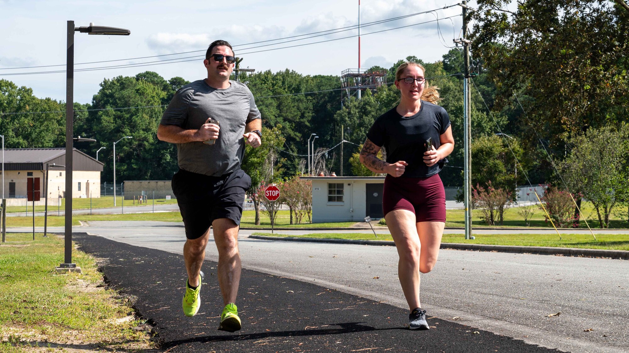 U.S. Air Force Airmen and personnel assigned to the 4th Fighter Wing participate in a 9/11 memorial run at Seymour Johnson Air Force Base, North Carolina, Sept. 11, 2024. The memorial run was held to honor and remember the first responders and those who lost their lives on Sept. 11, 2001. (U.S. Air Force photo by Airman 1st Class Rebecca Tierney)
