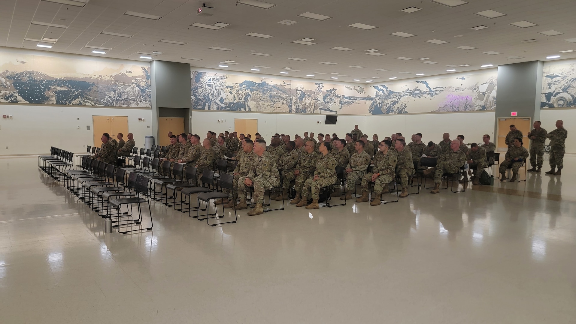 Oklahoma Army National Guard company commanders and first sergeants in their first year of command attend the 2024 OKARNG Company Commanders and First Sergeants Pre-Command Course at the Norman Armed Forces Reserve Center, Norman, Oklahoma, Sept. 14, 2024. The course reinforces lessons learned at Army-wide leadership courses and mentors the new command teams on OKARNG-specific systems and procedures. (Oklahoma National Guard photo by Anthony Jones)