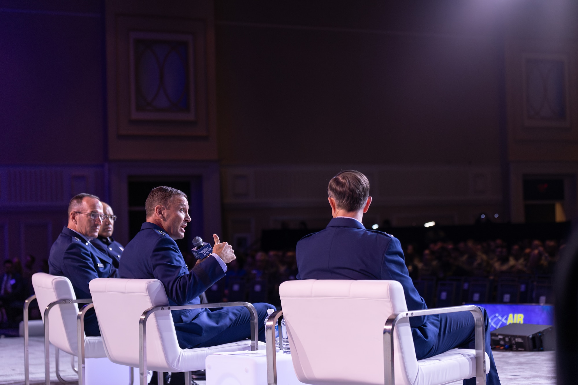 Gen. Johnny Lamontagne, Air Mobility Command commander, speaks during the Air, Space, and Cyber Conference Sept. 18, 2024, in National Harbor, Maryland. Lamontagne spoke on the topic of exercising for Great Power Competition along side fellow panelists Gen. Kevin Schneider, Lt. Gen. David Miller, and Lt. Gen. John Healy. (U.S. Air Force photo by Chris Bishop)