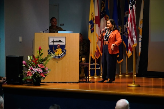 U.S. Indo-Pacific Command Women, Peace and Security (WPS) Director and Command Gender Advisor Sharon Feist addresses the Hawaii National Guard Joint Commander’s Conference at the Guard’s Regional Training Institute, Waimanalo, Hawaii, Sept. 13, 2024.