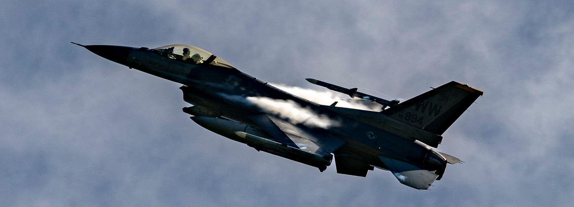 A U.S. Air Force F-16 Fighting Falcon assigned to the 14th Fighter Squadron flies during Range Day 2024 at Draughon Range near Misawa Air Base, Japan, Sept. 13, 2024.