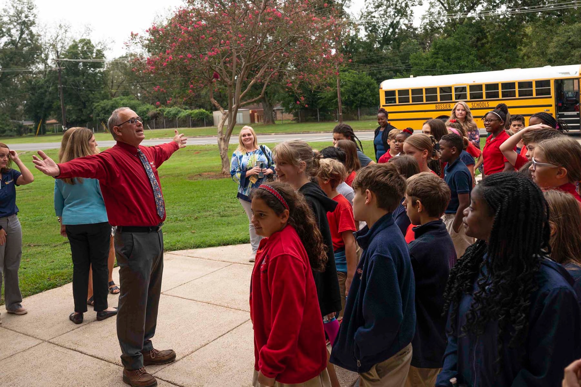 Educator speaks with children