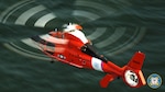 An HH65C model helicopter from Air Station Atlantic City flys low over the Atlantic Ocean. The newly re-engined helicopters are part of the Coast Guard's Deepwater program. Photo by PA2 John Edwards.