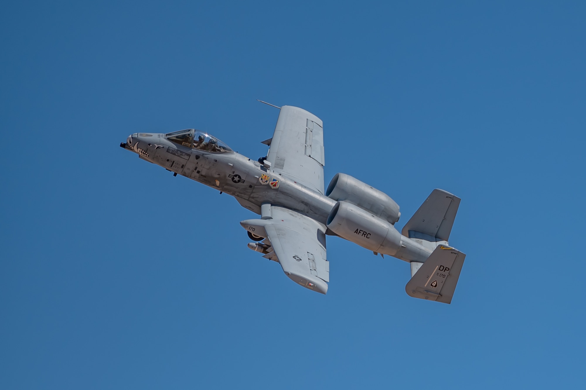 An A-10 Thunderbolt II from the 47th Fighter Squadron banks in flight during Hawgsmoke 2024 at the Barry M. Goldwater Range near Gila Bend, Ariz., on Sept. 13, 2024. The 47th FS emerged victorious, reaffirming its position as the top attack team in the Air Force. (U.S. Air Force photo by Tech. Sgt. Tyler J. Bolken)