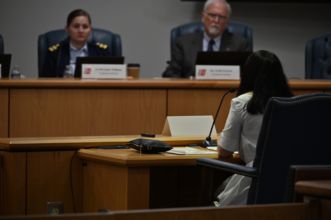 OceanGate Mission Specialist Renata Rojas provides witness testimony at the U.S. Coast Guard Marine Board of Investigation hearing into the loss of the Titan submersible in North Charleston, South Carolina, on Sept. 19, 2024. The hearing examines all aspects of the loss of the Titan, including pre-accident historical events, regulatory compliance, crewmember duties and qualifications, mechanical and structural systems, emergency response, and the submersible industry.