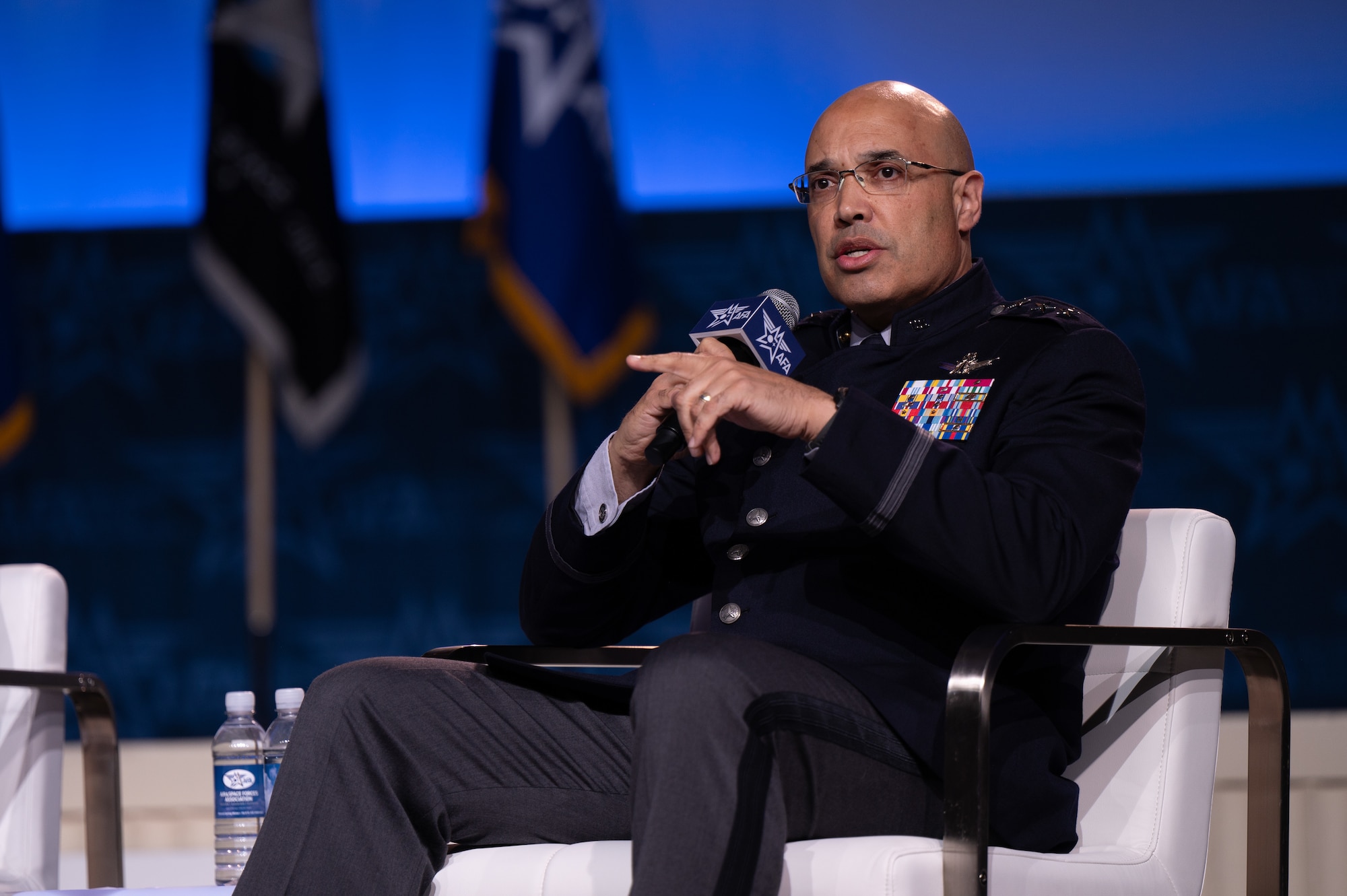 U.S. Space Force Lt. Gen. David N. Miller, Jr., Commander of Space Operations Command, speaks at a panel the Air & Space Forces Association’s Air, Space & Cyber Conference in National Harbor, Maryland, Sept. 18, 2024.