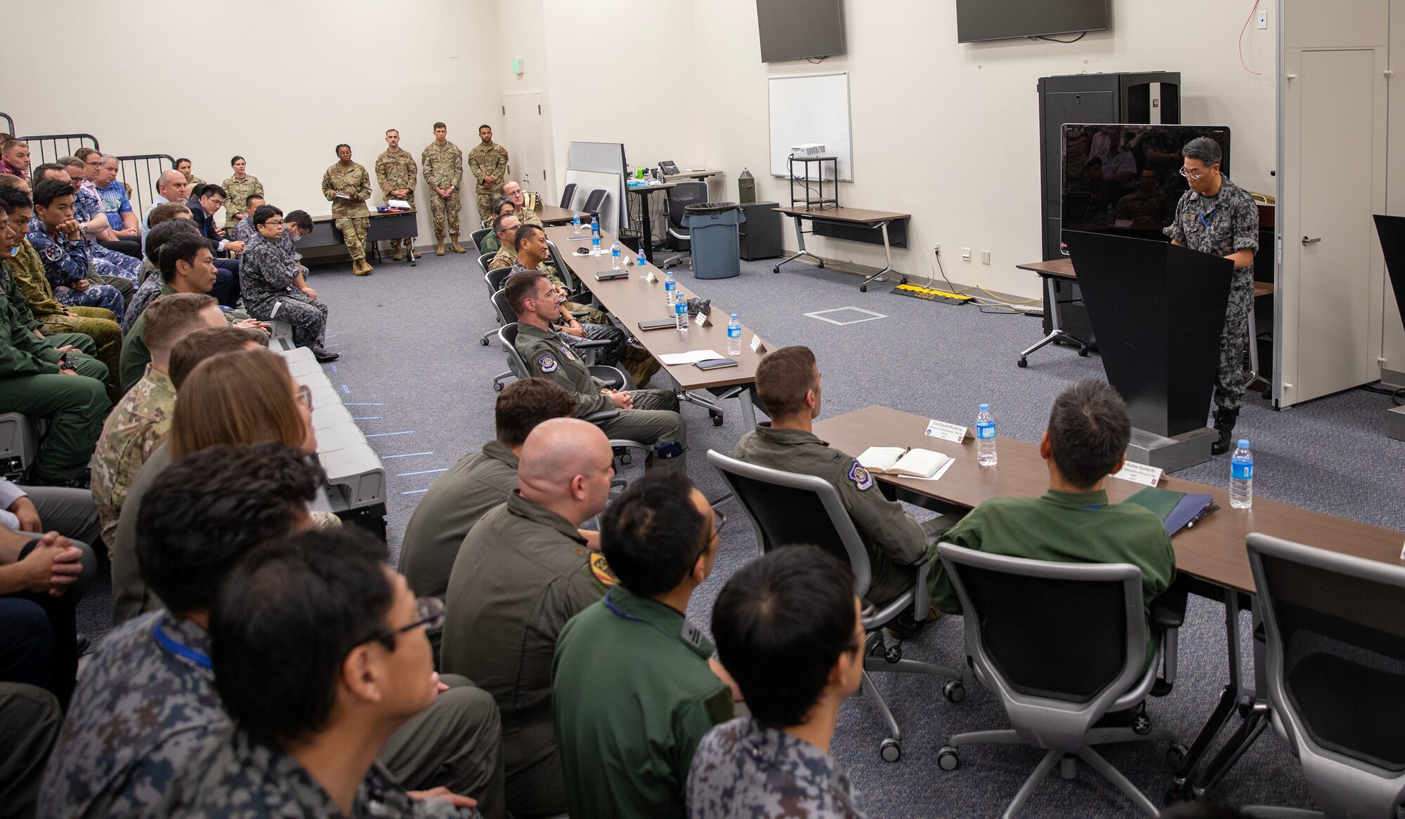 Japan Air Self-Defense Force Maj Gen. Teru Matsuzaki, Air Defense Command chief of staff, gives remarks during Far East Tactics Analysis Conference at Yokota Air Base, Japan, Sept. 13, 2024. The FETAT conference is an annual event that brings together operators and intelligence professionals from around the world to collaborate on information related to adversary air tactics, techniques, and procedures. This is the first year that representatives from Japan and Five Eyes (FVEY) partners, including Australia, Canada, New Zealand, and the United Kingdom participated. (U.S. Air Force photo by Yasuo Osakabe)