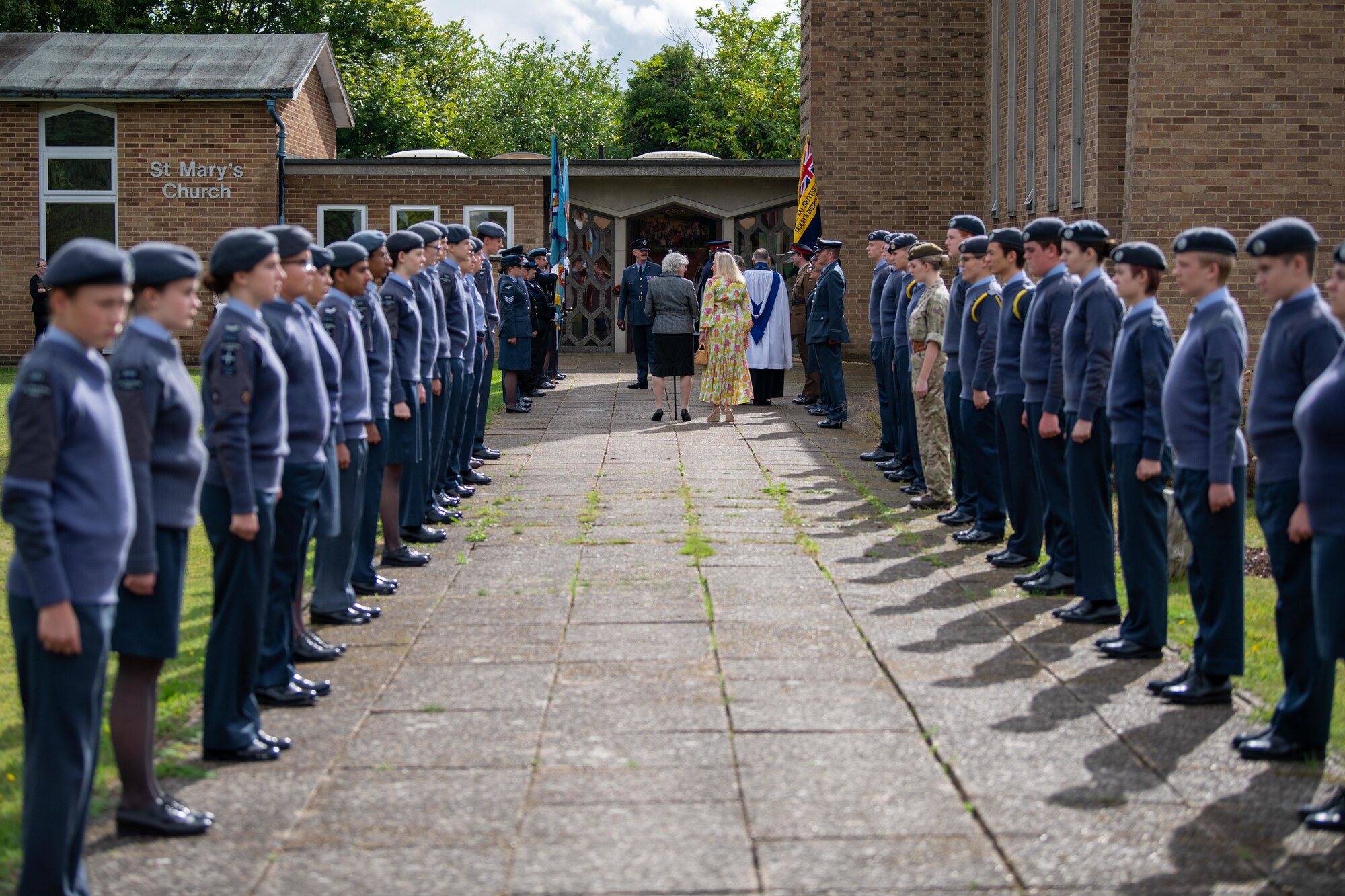 Royal Air Force Air Cadets stand during an 84th anniversary Battle of Britain commemoration service