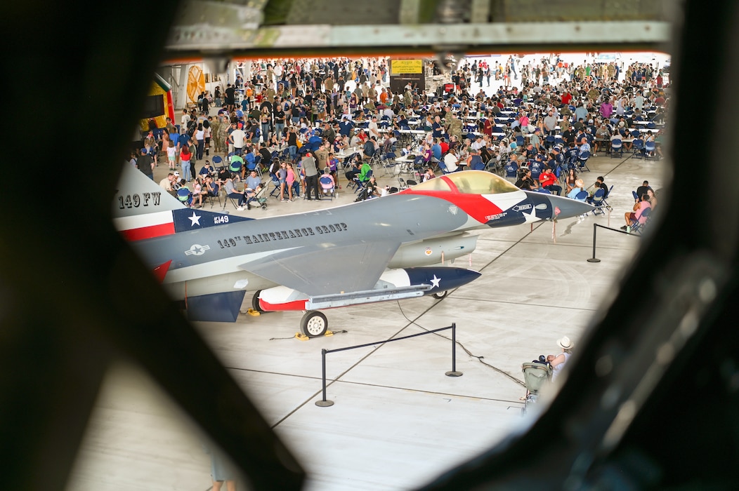 433rd Airlift Wing Reserve Citizen Airmen and their family members enjoy a day of food, live music, games and military displays, including a 149th Fighter Wing F-16 Fighting Falcon, during the Alamo Wing’s Family Day at Joint Base San Antonio-Lackland, Texas Sept. 15, 2024.