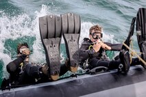 U.S. Navy explosive ordnance disposal (EOD) technicians from Explosive Ordnance Disposal Mobile Unit (EODMU) 8 conduct underwater demolition operations off the coast of Varna, Bulgaria, during exercise Sea Breeze 2024, Sept. 17, 2024. Sea Breeze is an annual maritime exercise aimed at building collective capability and agility to restore security and stability in the dynamic Black Sea. Sea Breeze 2024-3 is focused on explosive ordnance disposal, dive operations and unmanned underwater vehicles.