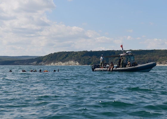 EOD technicians conduct underwater demolition operations off the coast of Varna, Bulgaria, during exercise Sea Breeze 2024.
