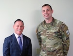 DCSA Deputy Director Daniel J. Lecce meets with 594th TC Commander Col. Jacob Preston during a short ceremony and visit at the Blanchfield Army Community Hospital (BACH), Fort Campbell, Ky., Jun. 11, 2014 (DOD courtesy photo).