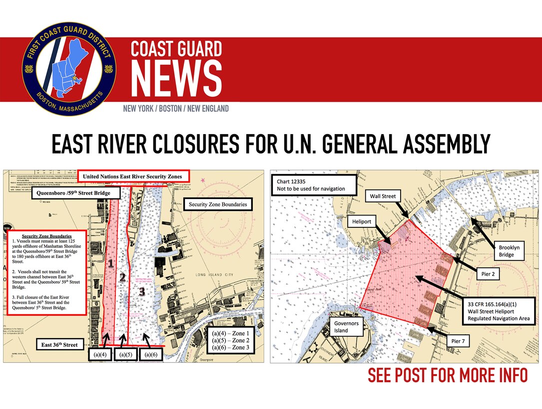 Coast Guard, partner agencies announce East River restrictions, closures for 2024 United Nations General Assembly