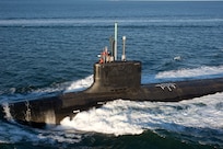 The Virginia-class attack submarine Pre-Commissioning Unit Mississippi (SSN 782) conducts alpha trials in the Atlantic Ocean. (U.S. Navy photo courtesy of General Dynamics Electric Boat)