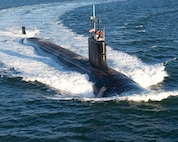 The Virginia-class attack submarine Pre-Commissioning Unit Mississippi (SSN 782) conducts alpha trials in the Atlantic Ocean. (U.S. Navy photo courtesy of General Dynamics Electric Boat)