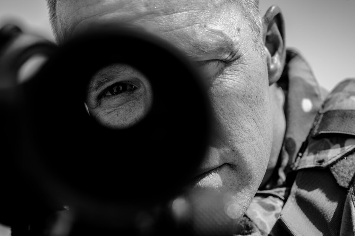 U.S. Air Force Master Sgt. Philip Sneed, 378th Expeditionary Security Forces Squadron operations superintendent, engages in weapon tactics at an undisclosed location within the U.S. Central Command area of responsibility, June 22, 2024. During his first time as a flight chief and as a new senior noncommissioned officer, Sneed evolved his leadership style to a transformational technique so he could adequately care for each Airman. (U.S. Air Force photo by Senior Airman Ryan Hayman)