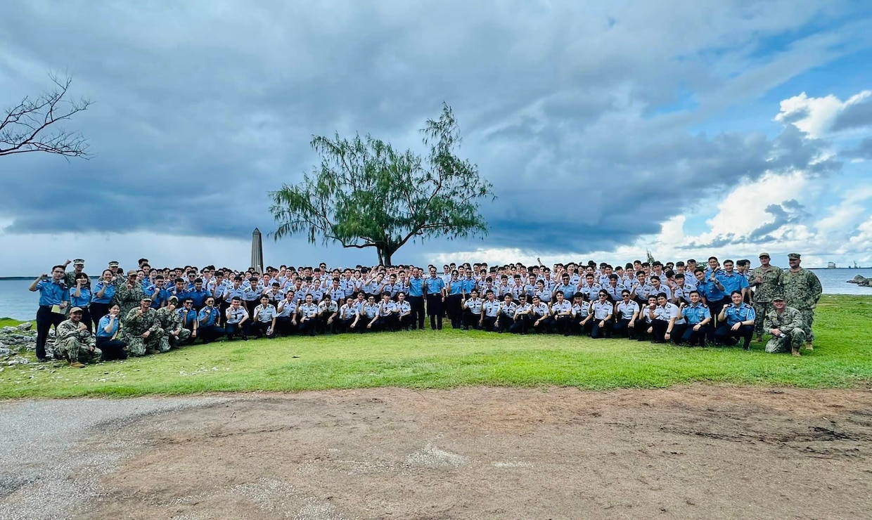 NAVAL BASE GUAM (Sept. 4, 2024) – More than 300 cadets and officers from the Republic of Korea Air Force Academy visited U.S. Naval Base Guam (NBG) during a tour of the installation’s historical sites, Sept. 4. The tour, coordinated and led by NBG Chief Selectees and the NBG Chief’s Mess, included a visit to the Sumay Cemetery, shipwrecks at San Luis Beach, and the Capt. Henry Glass monument at Gab Gab Beach.