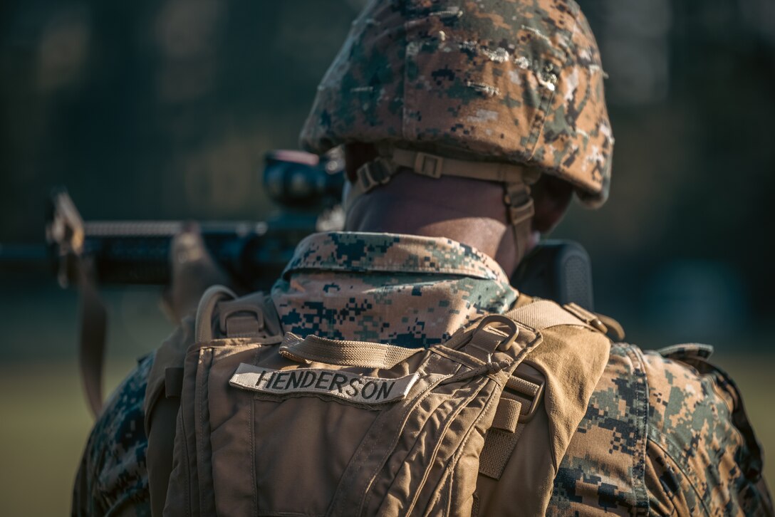 U.S. Marine Corps Brig. Gen. Anthony Henderson, commanding general of Training Command, participates in various rifle drills at Weapons Training Battalion on Marine Corps Base Quantico, Virginia, Sept. 5, 2024. Training Command develops, sustains, and enhances individual military knowledge, skills, and attitudes in Marines to meet warfighting requirements of the total force. (U.S. Marine Corps photo by Lance Cpl. Ethan Miller)