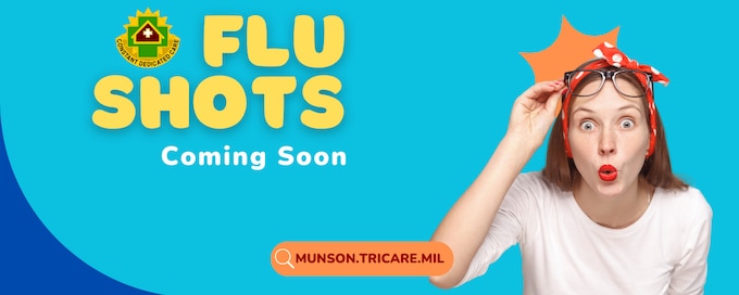 Graphic with the words Flu Shot is Coming