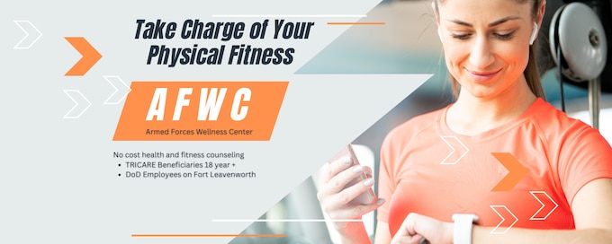 Graphic for AFWC featuring a woman in fitness gear looking at her tracker