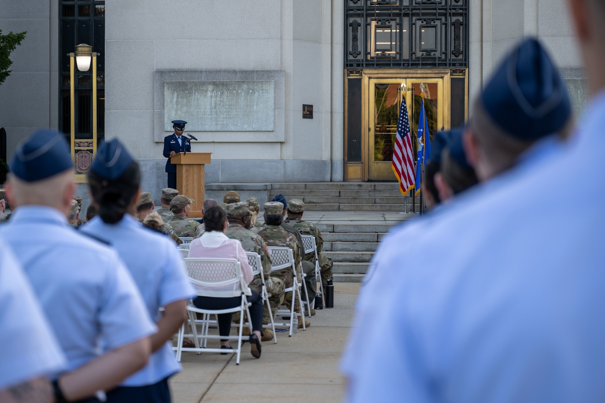 Lt. Col. FaLana Gideon speaks after assuming command of the 316th Inpatient Squadron at Walter Reed National Military Medical Center.