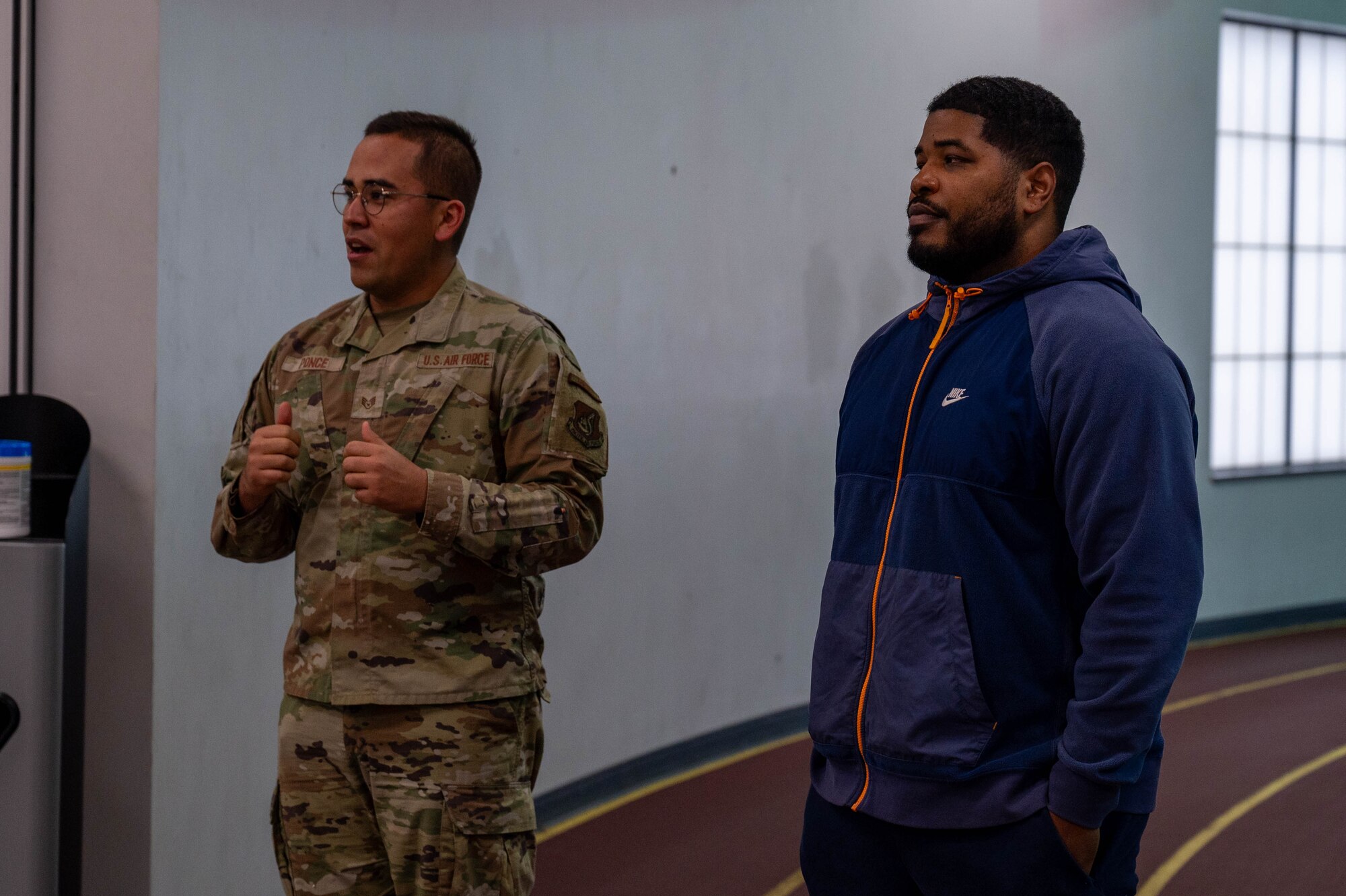 U.S. Air Force Staff Sgt. Daniel Ponce, 354th Logistics Readiness Squadron fuels environmental safety noncommissioned officer in charge, briefs runners before the 24 hour POW/MIA run at Eielson Air Force Base, Alaska, Sept. 19, 2024.