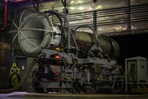 A dis[;ay of an F-16 engine