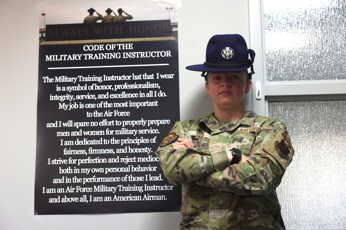 Master Sgt. Candice Davis works in her office at Maxwell Air Force Base