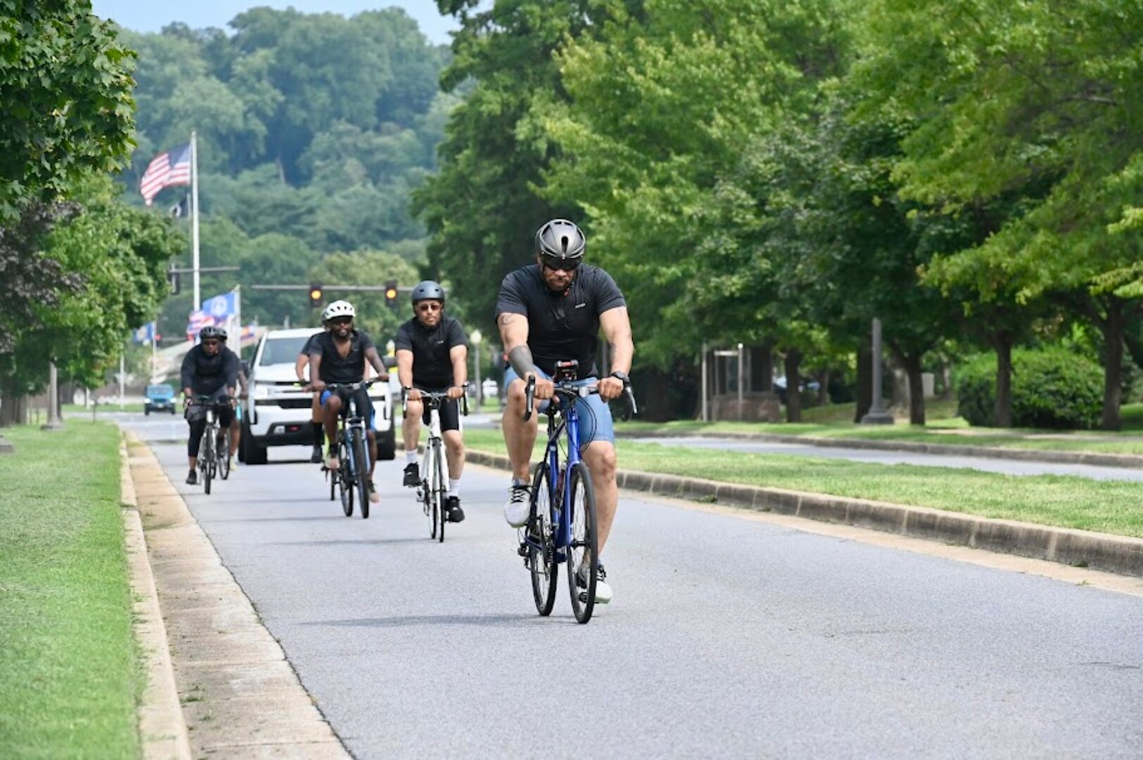 Members of the District of Columbia National Guard’s Combined Support Maintenance Shop set off on their weekly 10–25-mile bike ride from Joint Base Anacostia-Bolling, Aug. 16, 2024. The rides, which promote physical fitness, mental well-being, and team cohesion, take participants through the D.C. area and help maintain mission readiness.