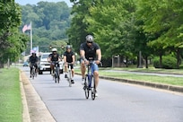 Members of the District of Columbia National Guard’s Combined Support Maintenance Shop set off on their weekly 10–25-mile bike ride from Joint Base Anacostia-Bolling, Aug. 16, 2024. The rides, which promote physical fitness, mental well-being, and team cohesion, take participants through the D.C. area and help maintain mission readiness.