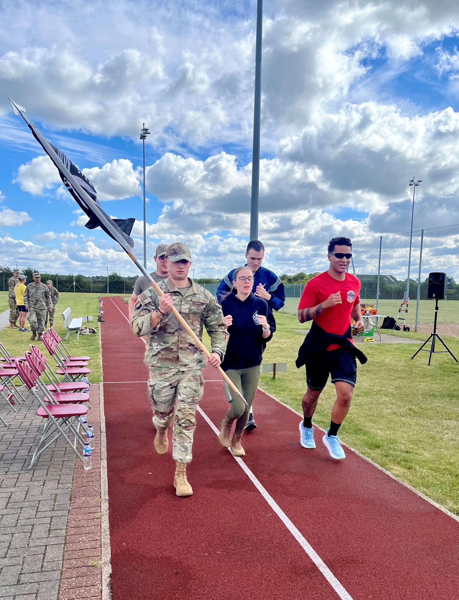 A1C Gavin Norwood runs at RAF Mildenhall.