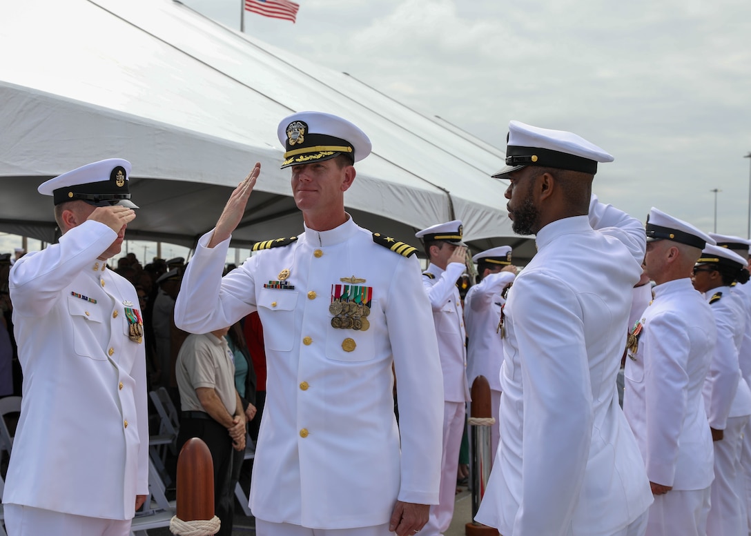 USS Leyte Gulf (CG 55) is decommissioned at Naval Station Norfolk.