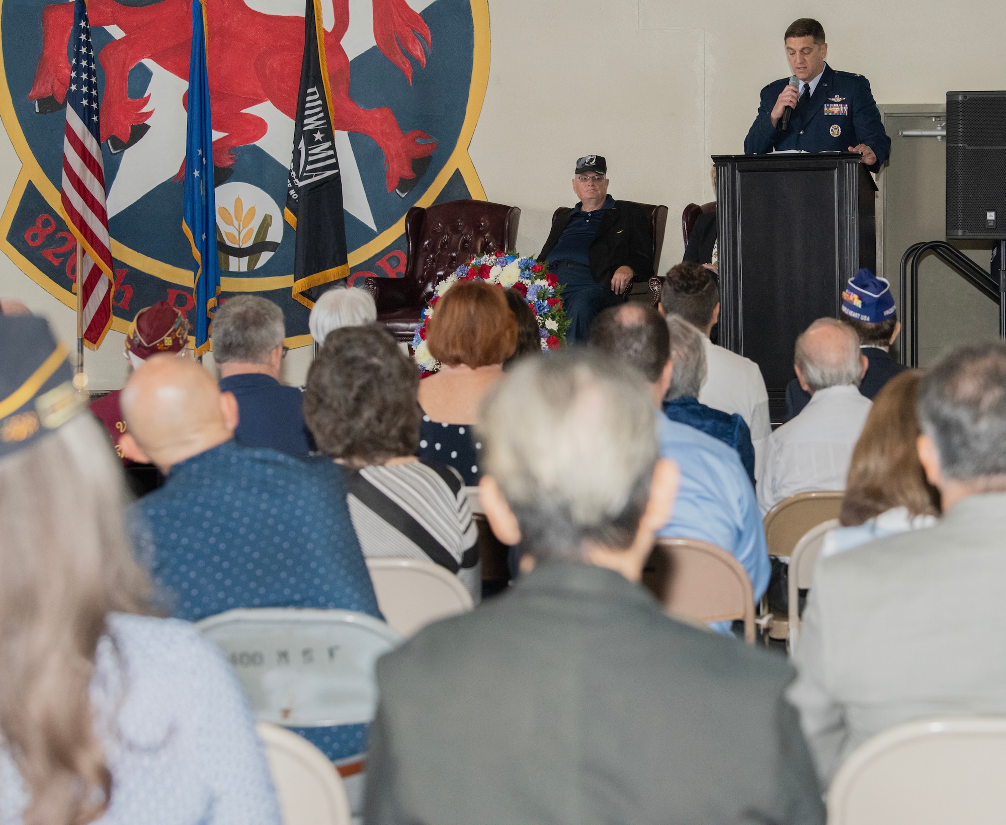 Deputy commander assigned to the 57th Wing, gives opening remarks during a Prisoner of War and Missing in Action (POW/MIA) recognition ceremony