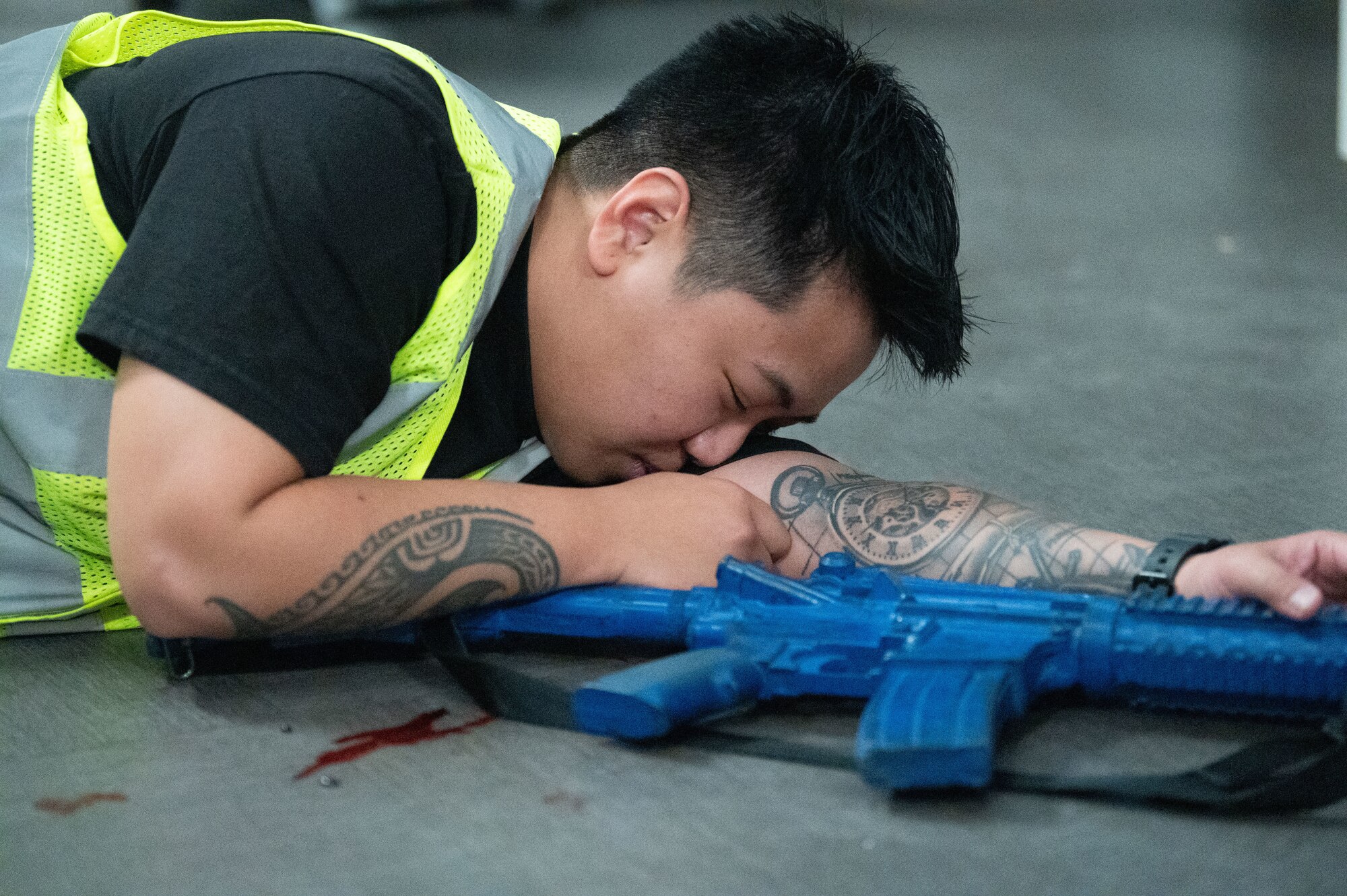 An Airman lays down during an exercise