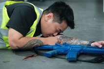 An Airman lays down during an exercise