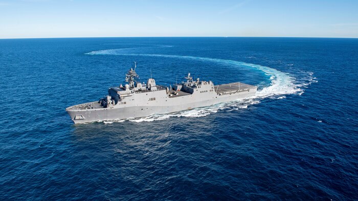 The U.S. Navy awarded contracts totaling $9,472,132,620 for procurement of one America-class amphibious assault ship (LHA) and three San Antonio-class amphibious transport dock (LPD) ships, Sept. 24. The award, executed across two separate contracts to Huntington Ingalls Industries, Ingalls Shipbuilding Division, utilized a multi-ship procurement approach. By using this strategy, as authorized by Congress, the Navy is projected to achieve more than $901 million in cost avoidance as compared to the use of annual contracts.