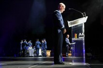 The Beale Air Force Base Honor Guard performs the Prisoner of War/Missing in Action Table & Honors Hat Ceremony during the Beale AFB Ball celebrating the Air Force's 77th Birthday at Wheatland, California, September 12, 2024.