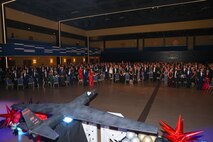 Attendees of the Beale Air Force Base Ball 2024 sing the Air Force song during the Beale Air Force Ball commemorating the 77th birthday of the U.S. Air Force at Wheatland, California, September 12, 2024.