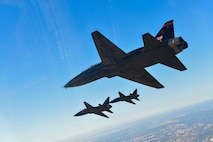 U.S. Air Force 1st Reconnaissance Squadron T-38 Talons perform a flyover of Beale Air Force Base, California.