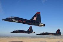 U.S. Air Force 1st Reconnaissance Squadron T-38 Talons perform a flyover of Beale Air Force Base, California, Sept 11, 2024.