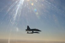 U.S. Air Force 1st Reconnaissance Squadron T-38 Talons perform a flyover of Beale Air Force Base, California on Sept 11, 2024.
