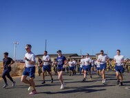 Airmen from the 9th Reconnaissance Wing begin their 9/11 remembrance run near Station 1 at Beale Air Force Base, California, Sept. 11, 2024